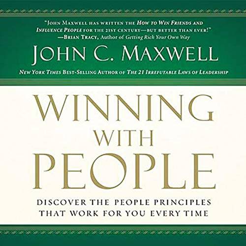 Book cover for winning with people; gold text, white background