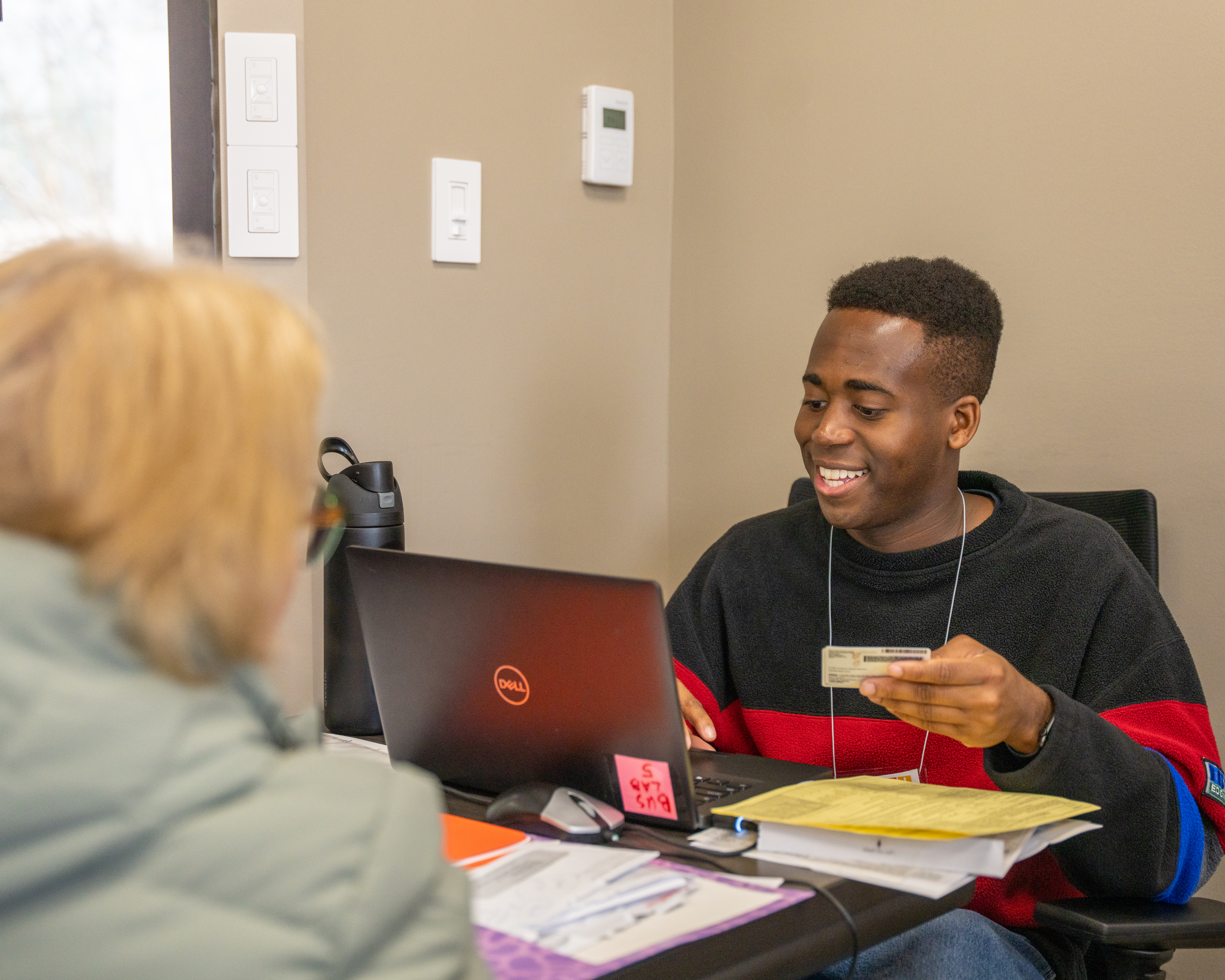 Chidi Onyeije, junior accounting major, prepares tax documents as part of the VITA program at Southern.