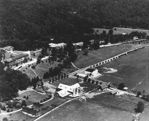 An aerial view of the campus in 1952