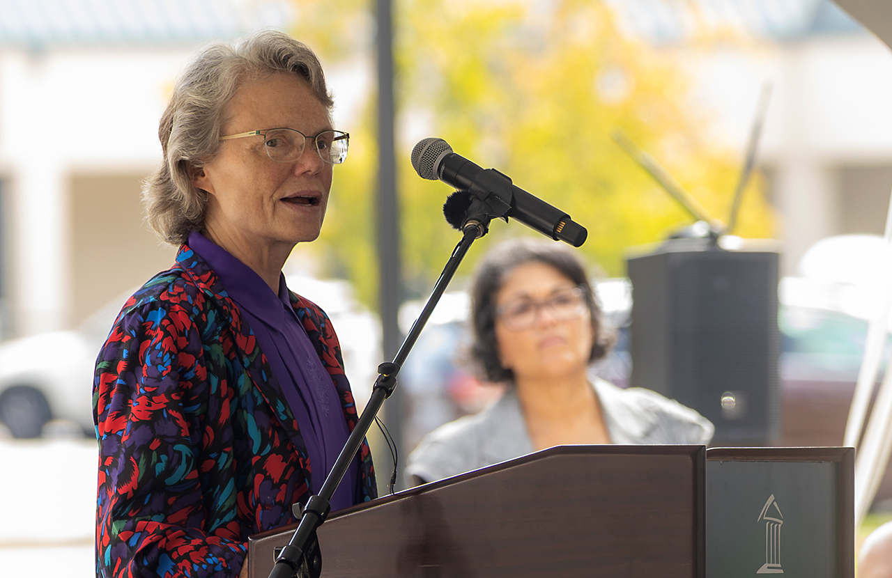 Debbie Fowler speaks during the Ruth McKee School of Business grand opening.