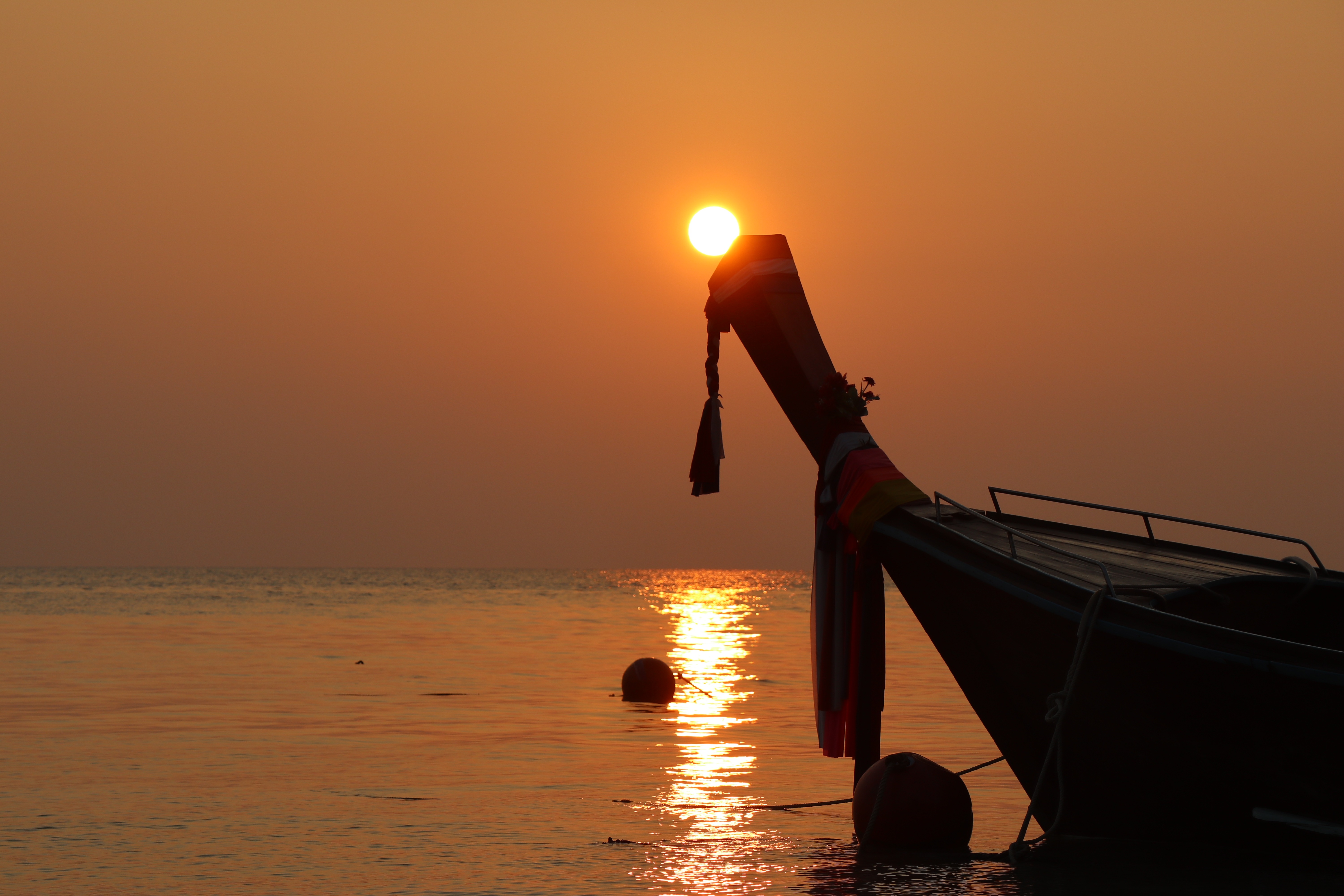 Boat at sunrise on Koh Phi Phi Islands, Thailand