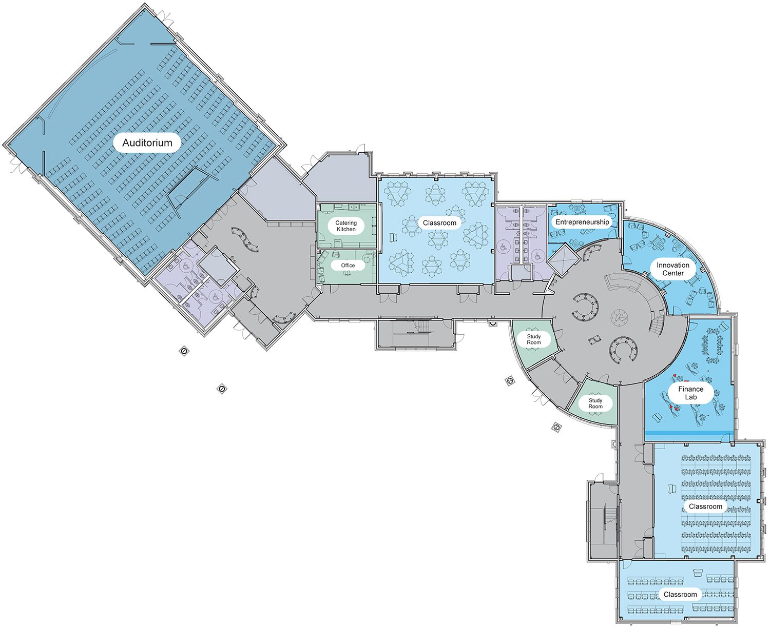 First Floor: Auditorium, Finance Lab, and More