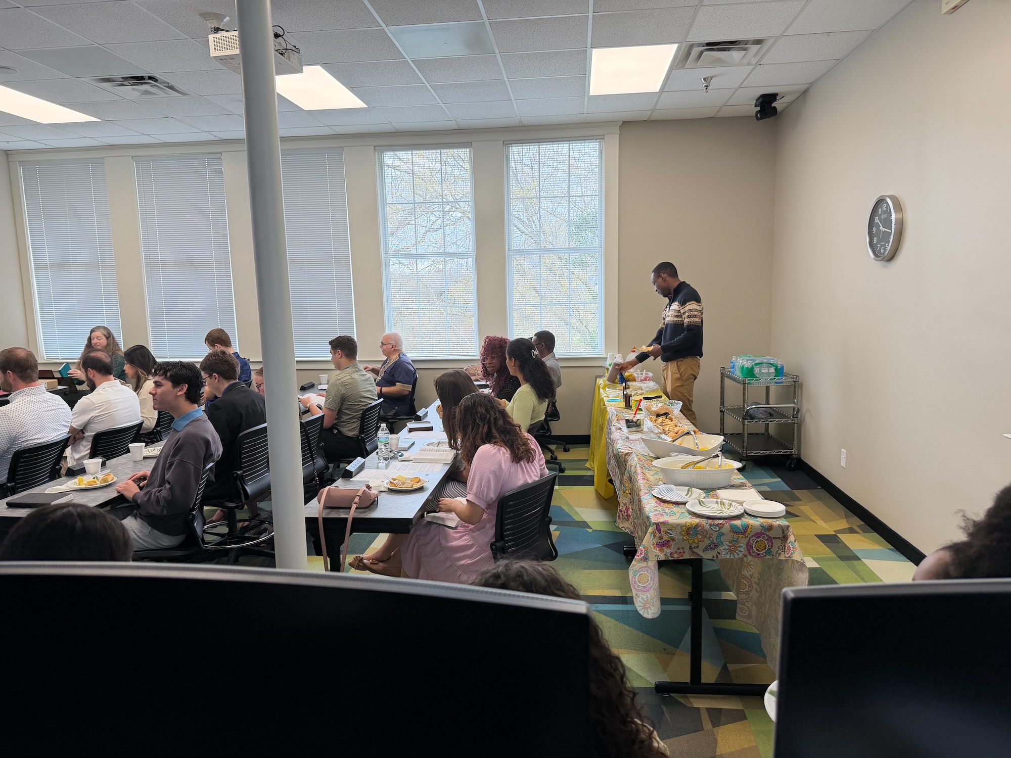 Listening to the good speaker.