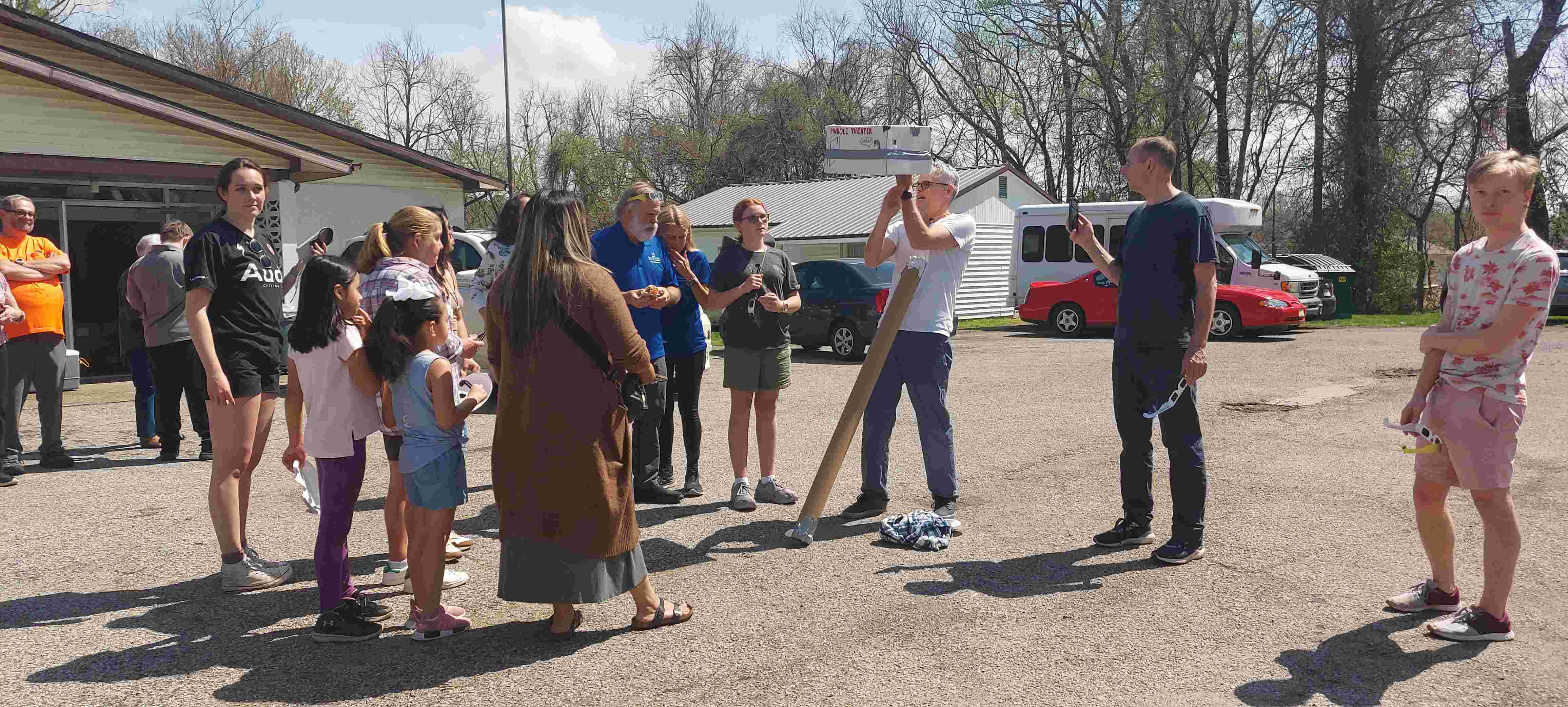 Image of Dr. Blake Laing doing a demonstration during the 2024 Eclipse.