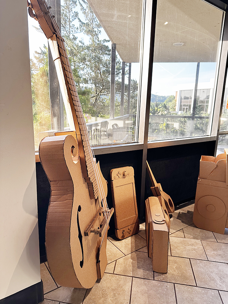 Cardboard objects made at varying scale 