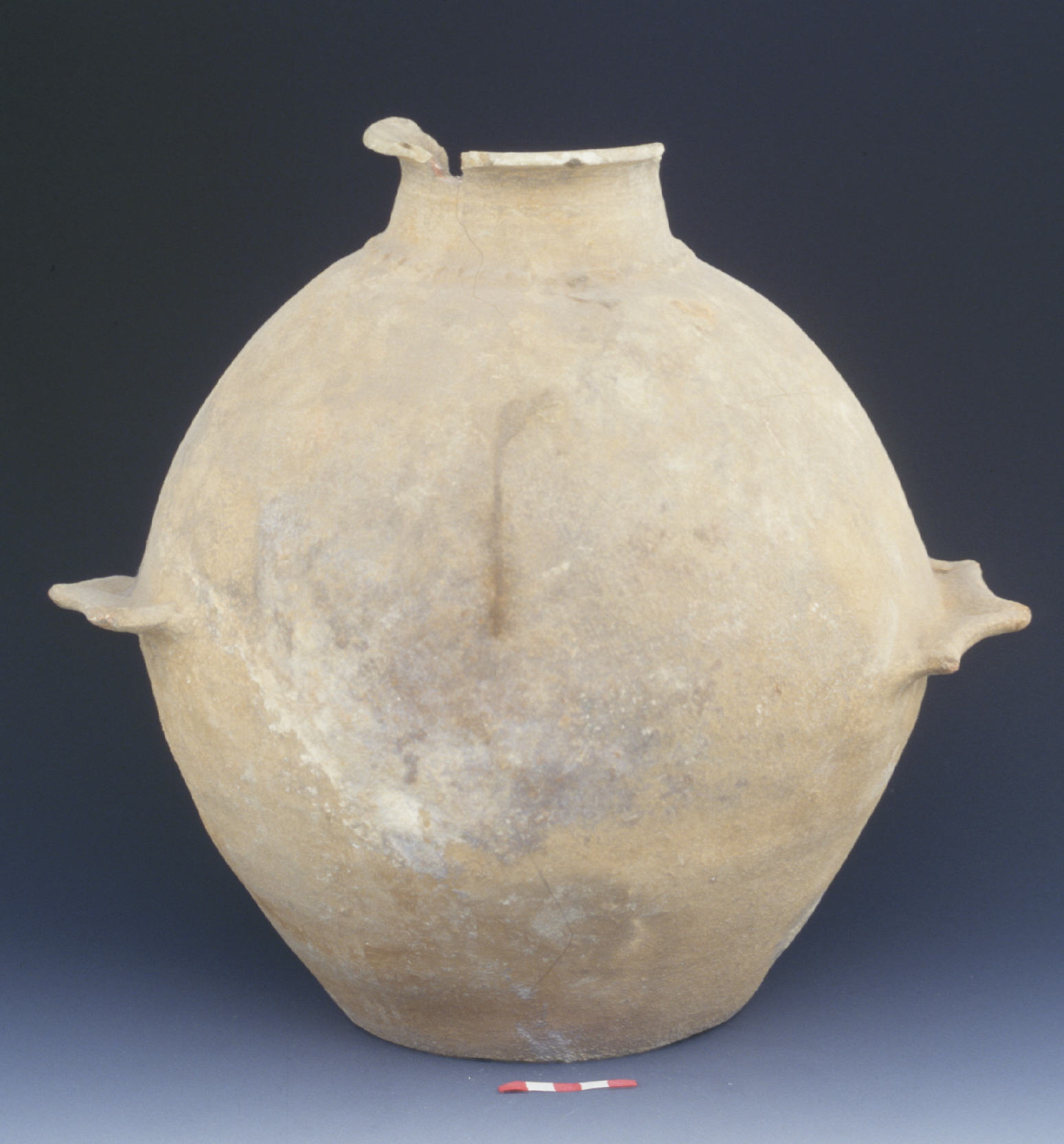 a beige ledge-handled jar