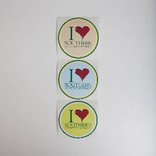 Stickers that say I Love (Heart) Southern and other varieties of Southern branded stickers.