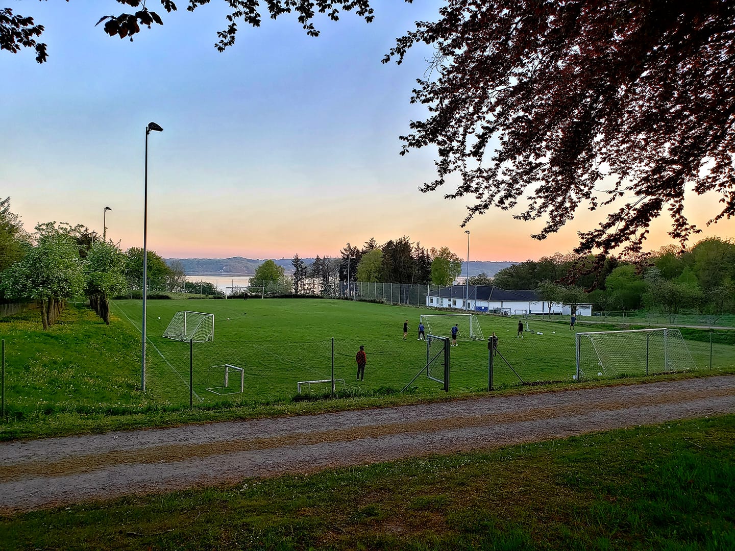 Soccer field with sunset