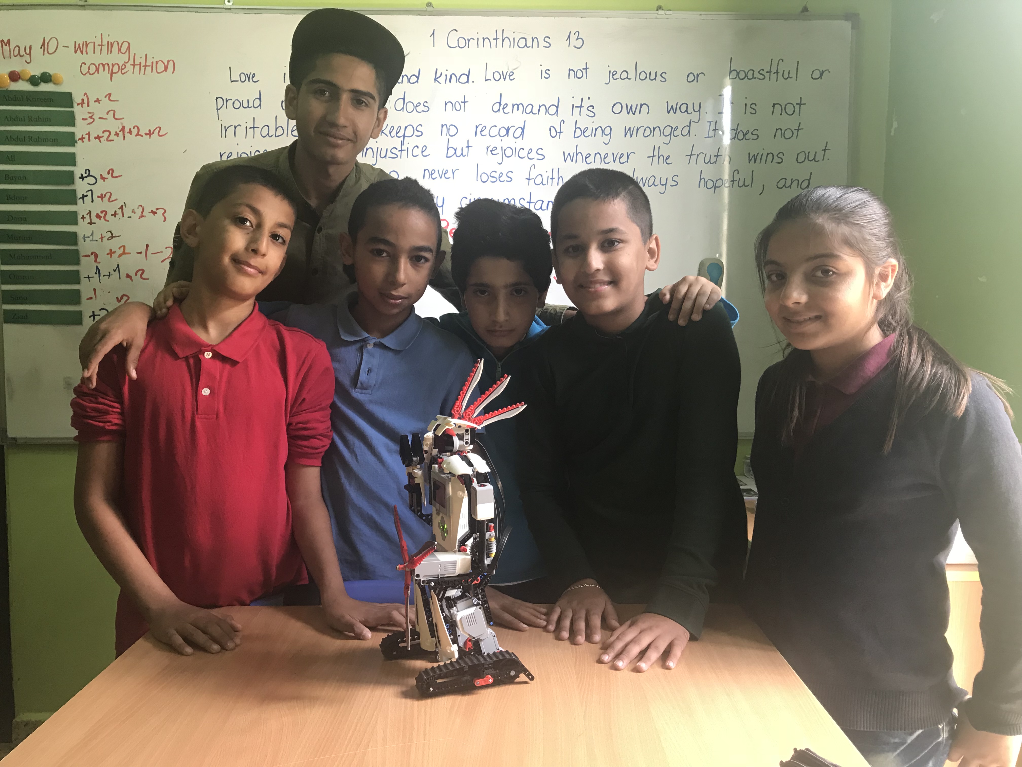 5th grade students with the robot they built