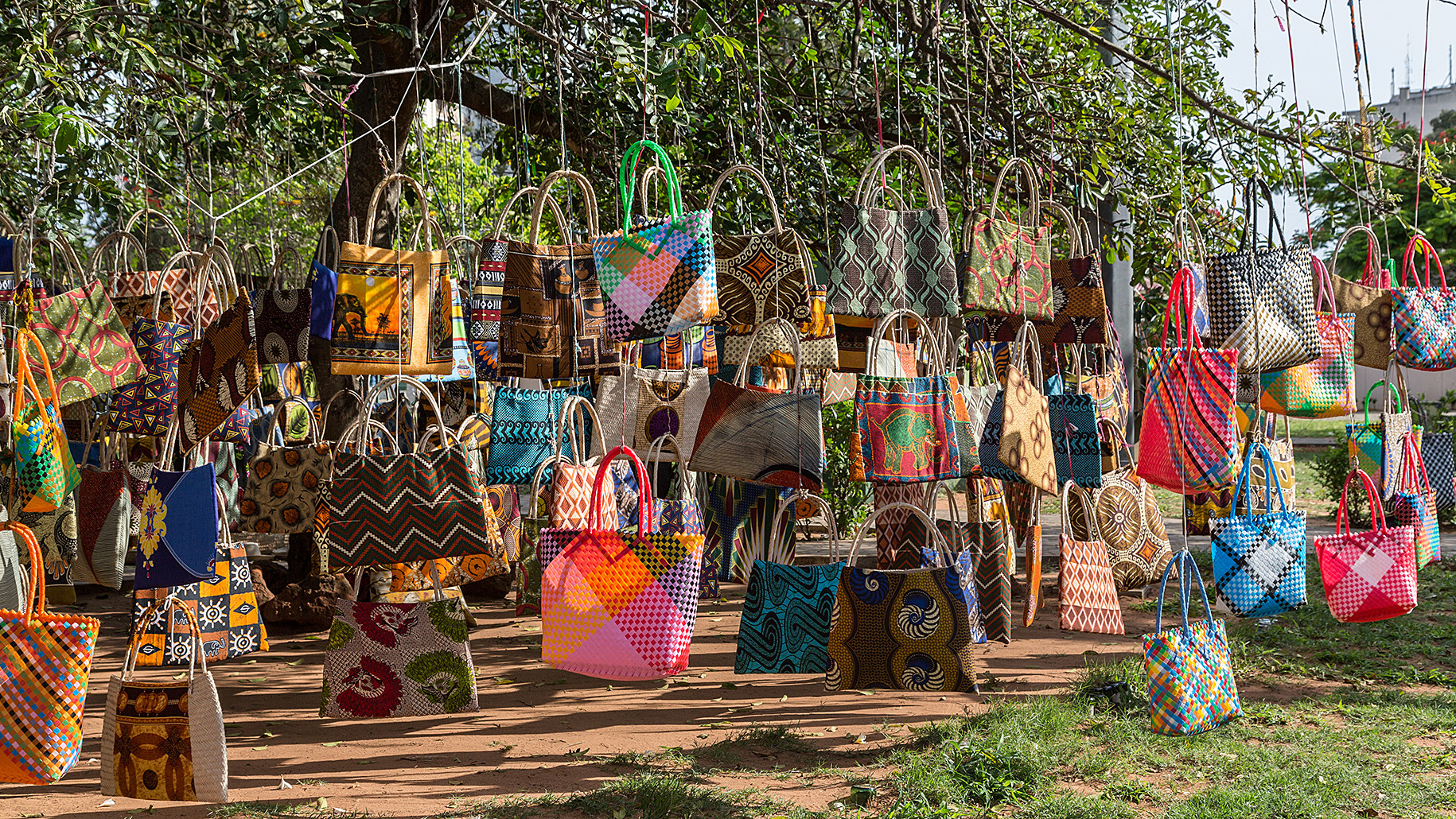 Famous Tonga woven baskets at the market.