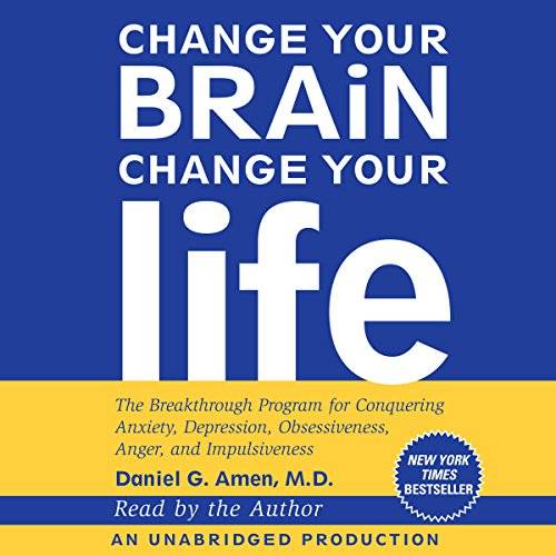 Book cover with blue and white text "Change your brain, change your life"