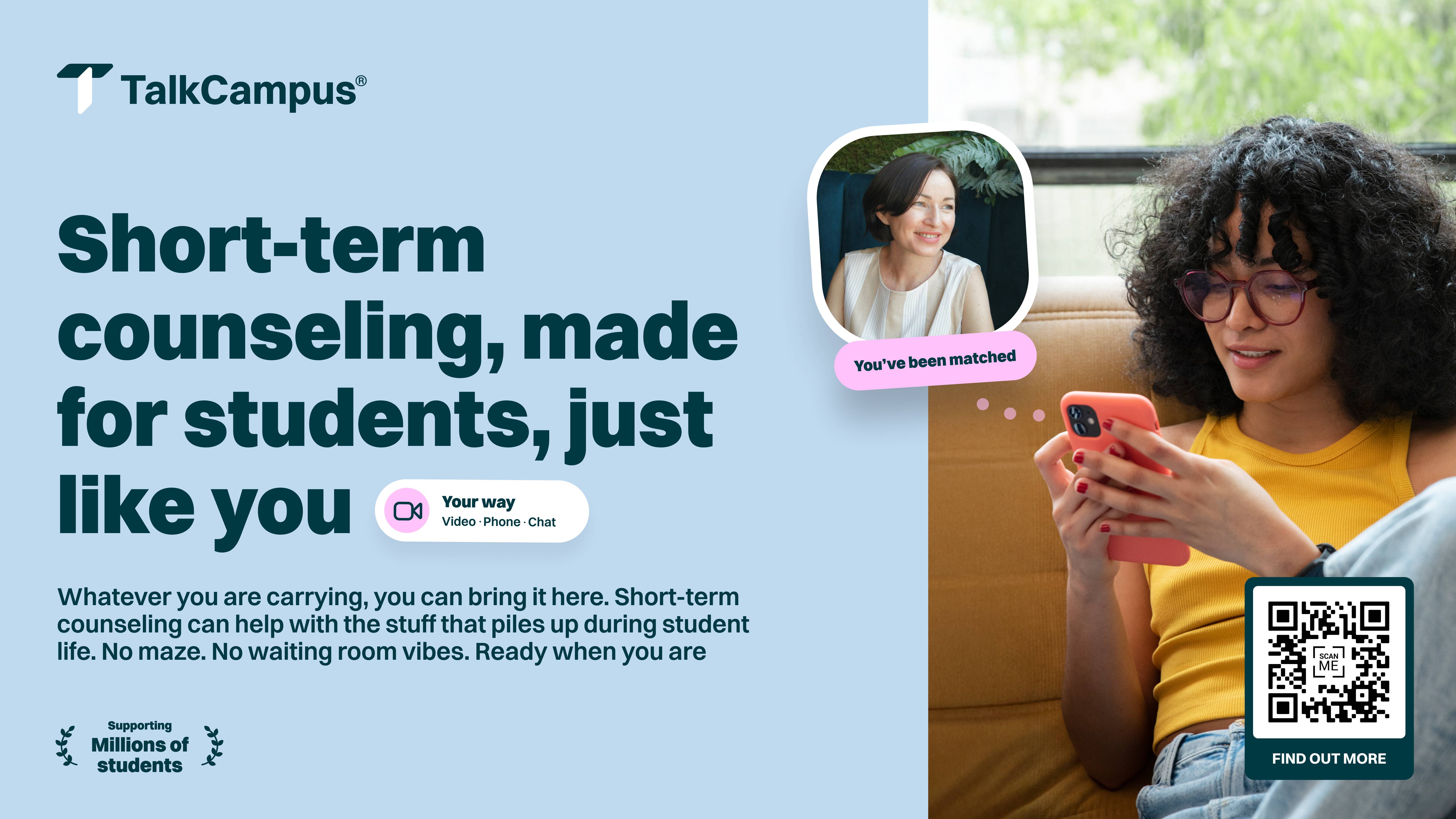 poster for virtual counseling services through talk campus