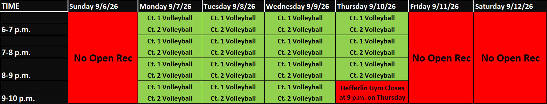 Hefferlin Gym weekly schedule Hefferlin Gym weekly schedule