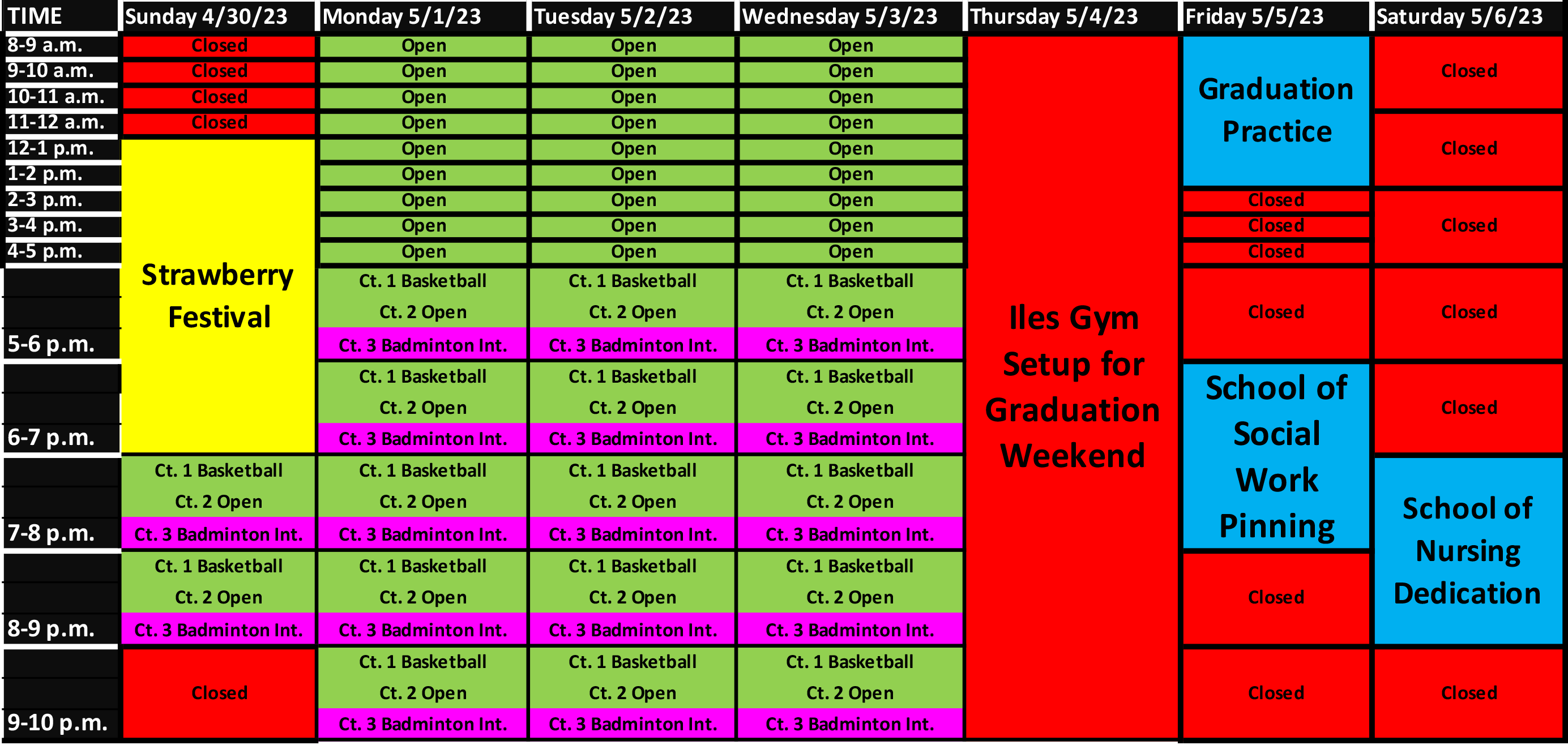 Gym Schedule Winter 2023