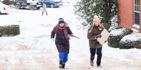 Students walking in the snow