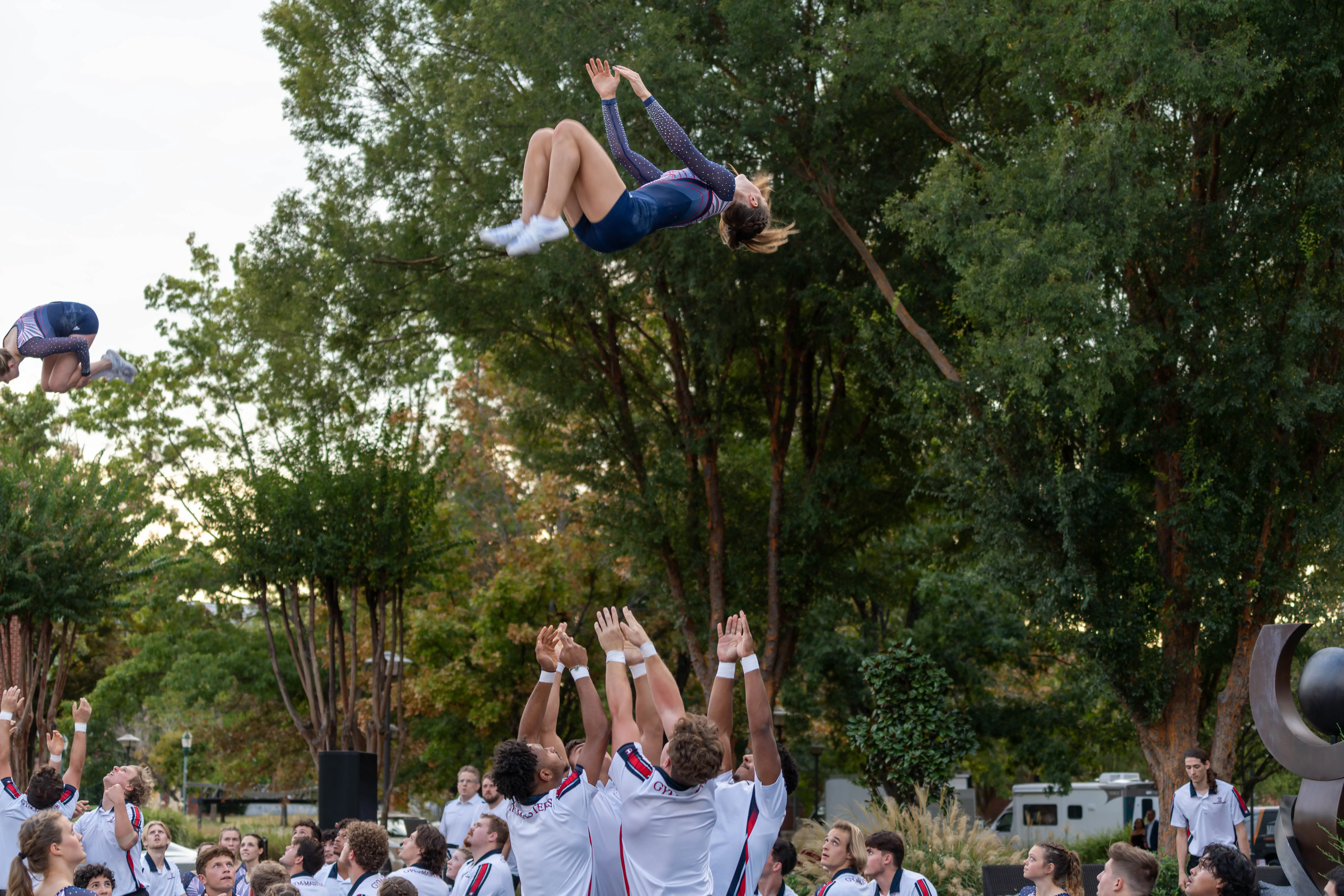 Gym-Masters performing for guests outside of The Chattanoogan Hotel