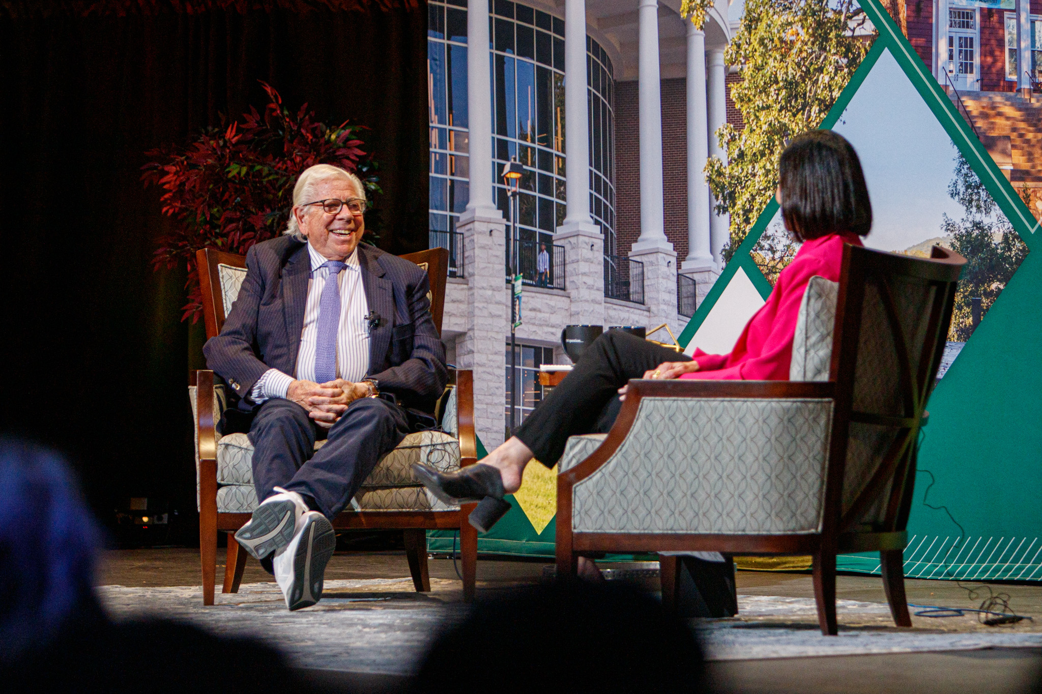Carl Bernstein, pictured on stage during his talk discussing journalists' role in the media