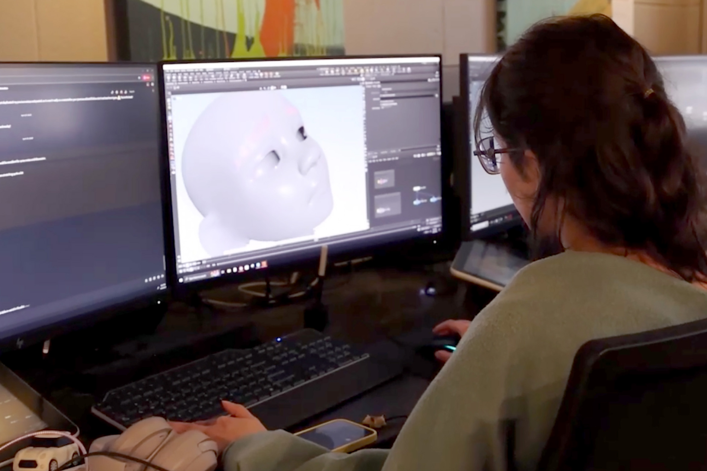 student working on animation