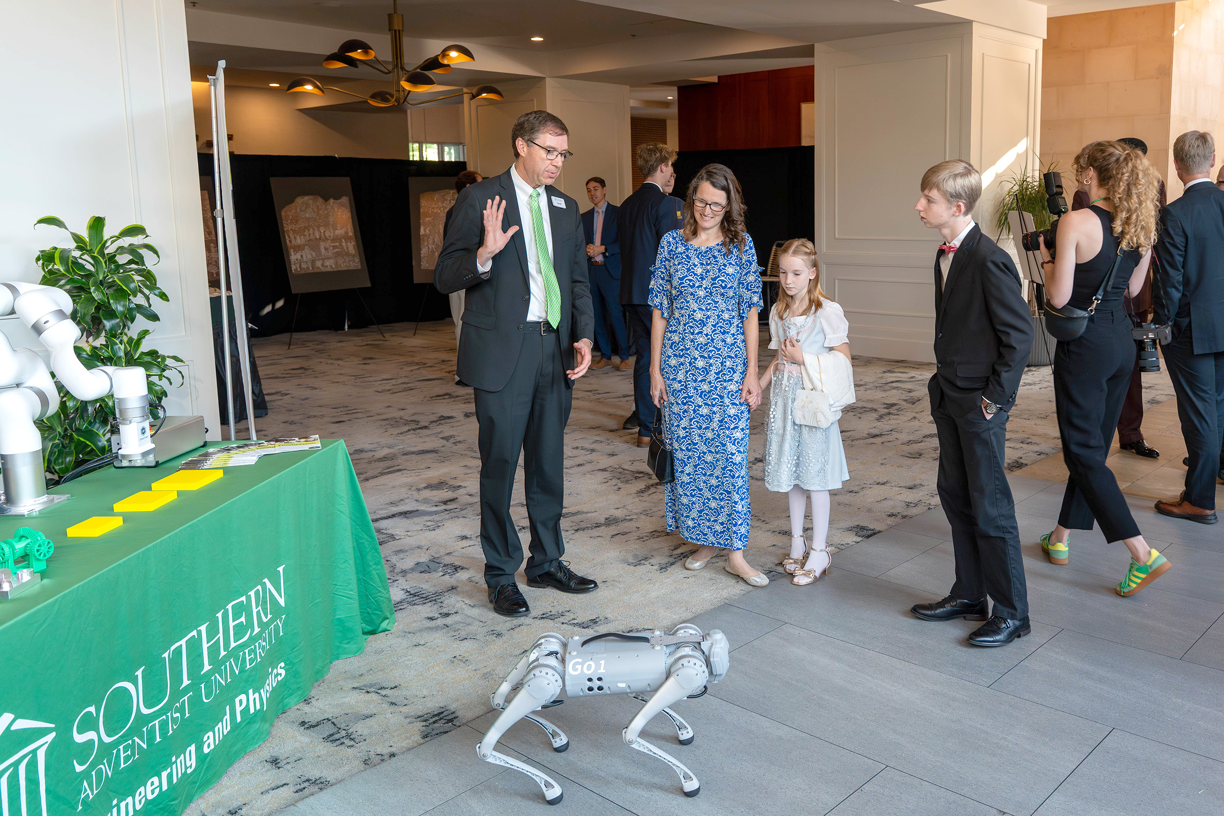 The School of Engineering and Physics exhibits a robot dog