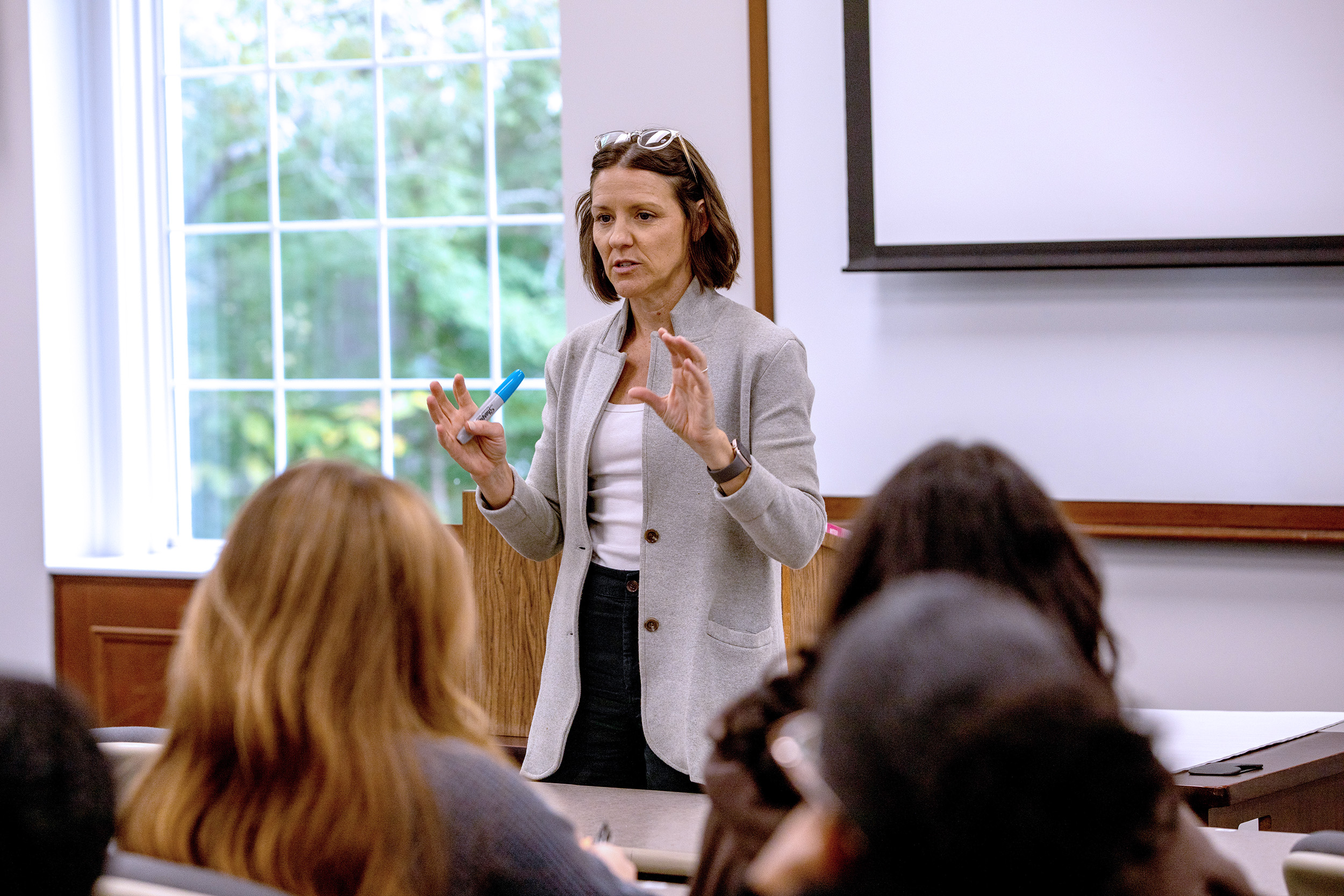 Kristie Wilder, JD, professor of social work, teaches a class at Southern Adventist University.